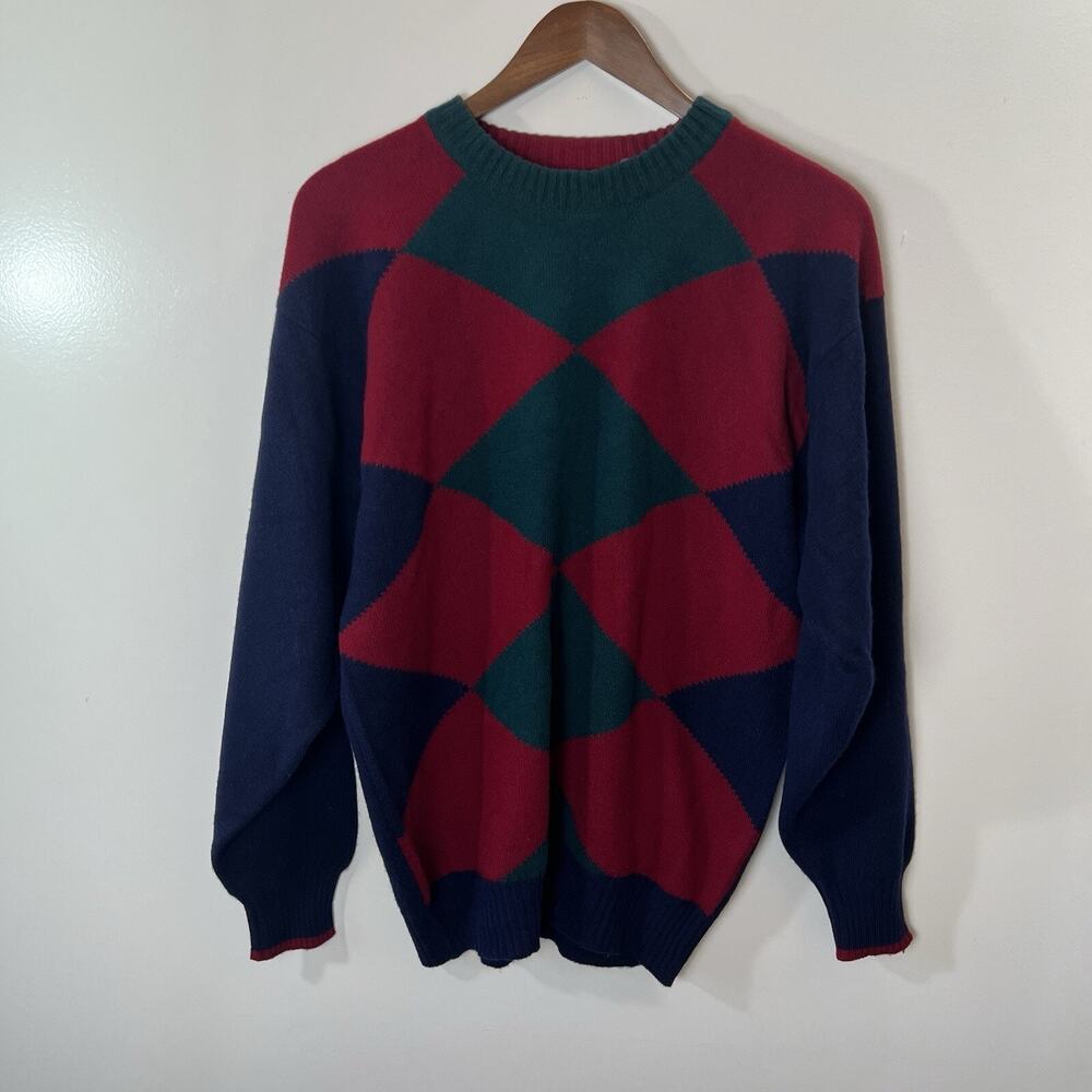 Men's Scottish Wool Argyle Sweater Size M Multicolor Academia Preppy Grandpacore